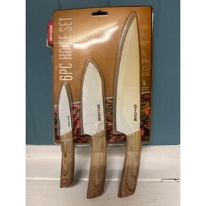 AR COOK 3 Piece Knife Set White Non Stick Coated Blade Chef Paring Santoku
